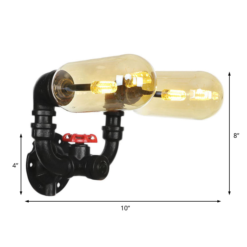 Frendorf | 1/2 Glühbirne Wandlampe Kapsel Bernstein Glas Industrielle Esszimmer Wandleuchte Beleuchtungsvorrichtung in Schwarz mit Rohrdesign