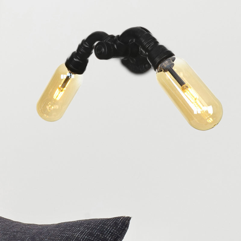 Frendorf | Amber Glas Schwarze Wandleuchte Kapsel 2 Licht Industrielle Wandmontierte Rohrleuchte für Wohnzimmer