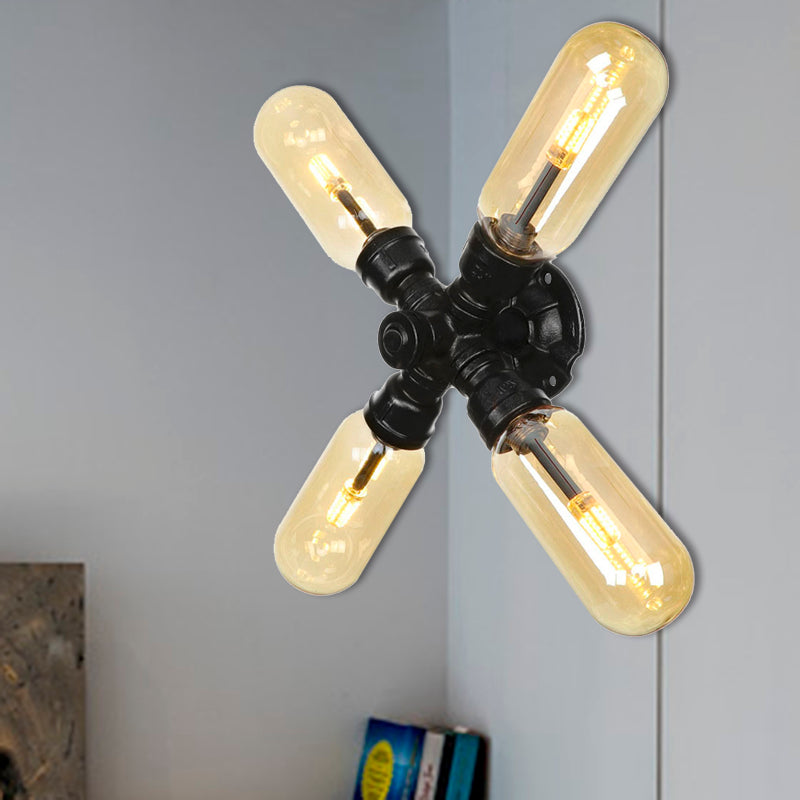 Frendorf | Capsule Woonkamer Wandlamp Industrie Amber Glas 2/4 Licht Zwarte Wandlamp met Pijp Ontwerp