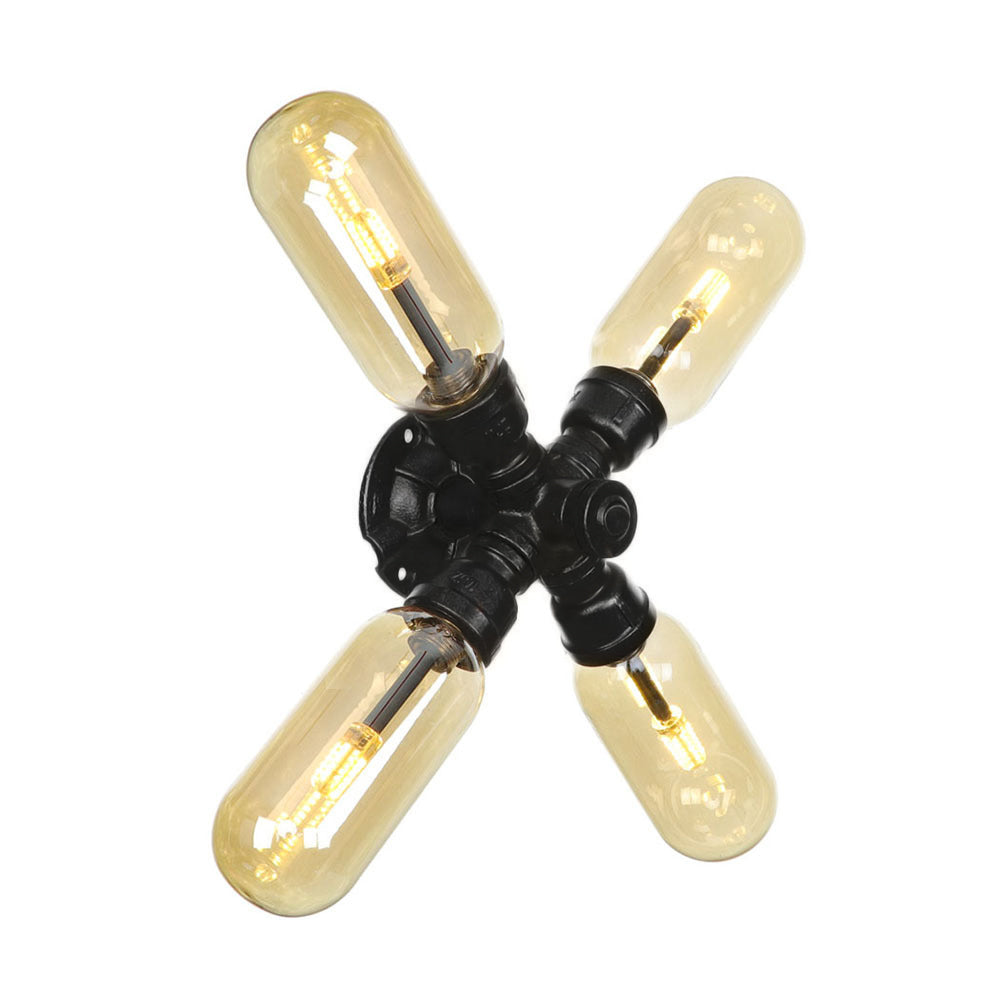 Frendorf | Capsule Woonkamer Wandlamp Industrie Amber Glas 2/4 Licht Zwarte Wandlamp met Pijp Ontwerp