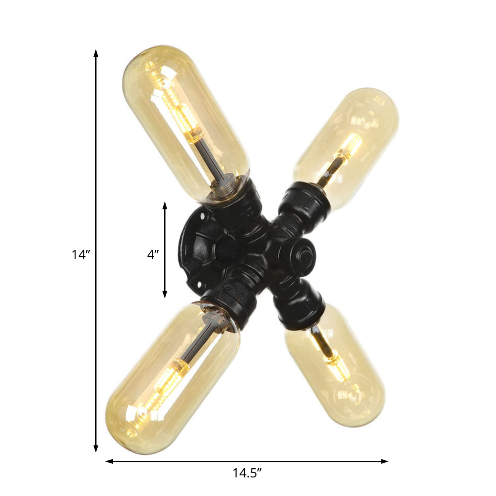 Frendorf | Capsule Woonkamer Wandlamp Industrie Amber Glas 2/4 Licht Zwarte Wandlamp met Pijp Ontwerp