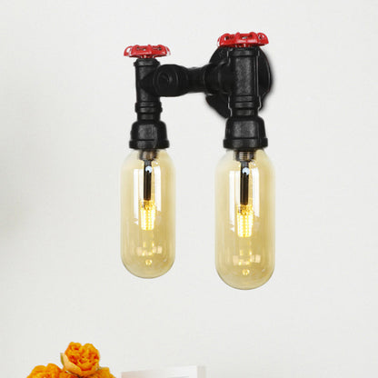 Frendorf | Capsule Woonkamer Wandlamp Industrie Amber Glas 2/4 Licht Zwarte Wandlamp met Pijp Ontwerp