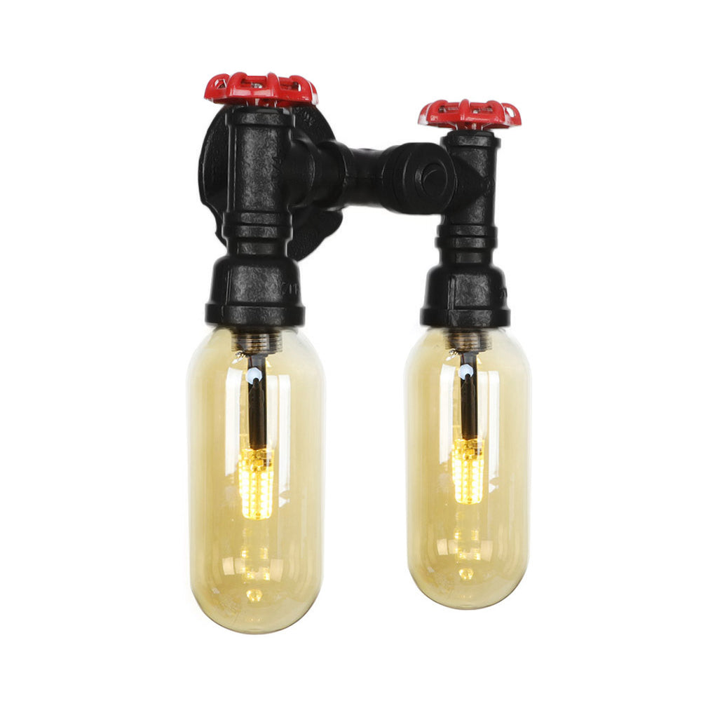 Frendorf | Capsule Woonkamer Wandlamp Industrie Amber Glas 2/4 Licht Zwarte Wandlamp met Pijp Ontwerp