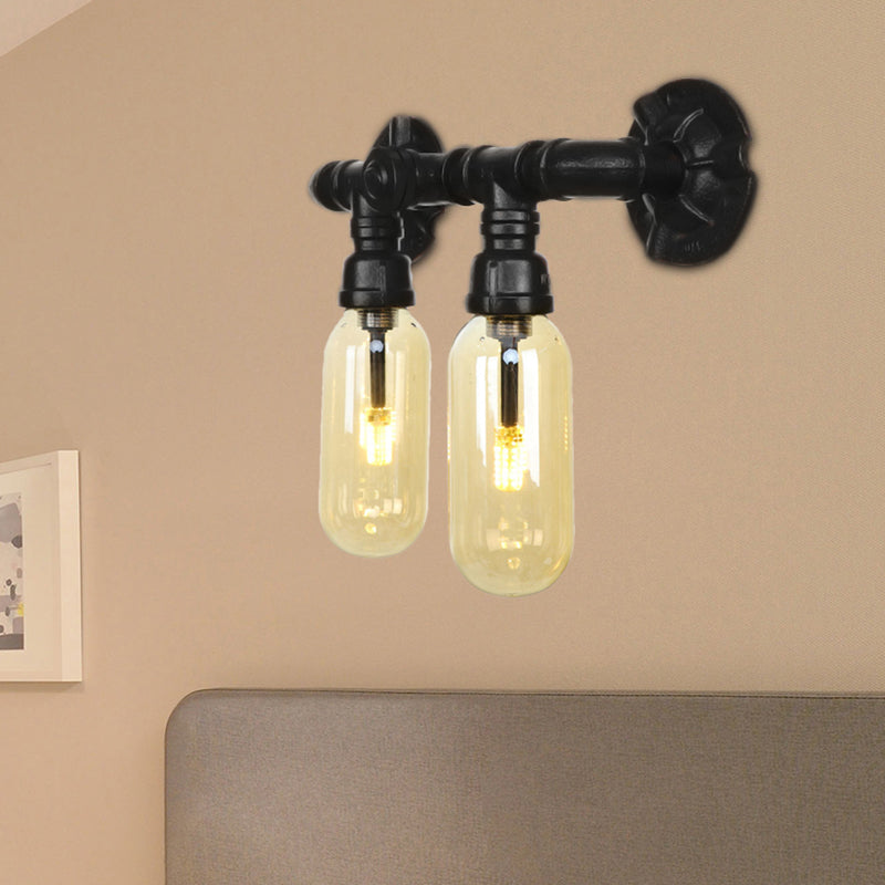 Frendorf | Capsule Woonkamer Wandlamp Industrie Amber Glas 2/4 Licht Zwarte Wandlamp met Pijp Ontwerp