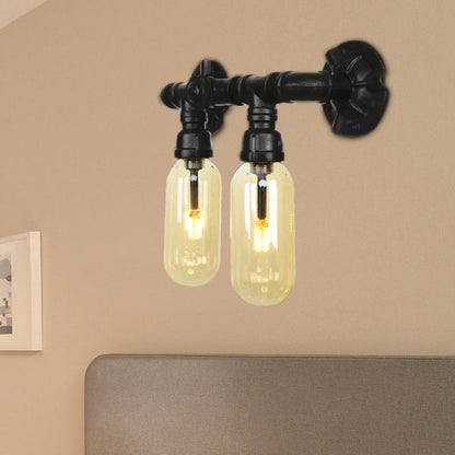 Frendorf | Capsule Woonkamer Wandlamp Industrie Amber Glas 2/4 Licht Zwarte Wandlamp met Pijp Ontwerp