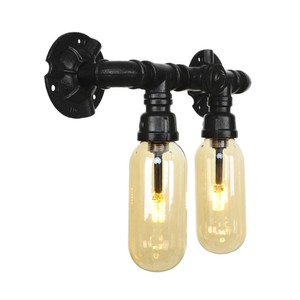 Frendorf | Capsule Woonkamer Wandlamp Industrie Amber Glas 2/4 Licht Zwarte Wandlamp met Pijp Ontwerp