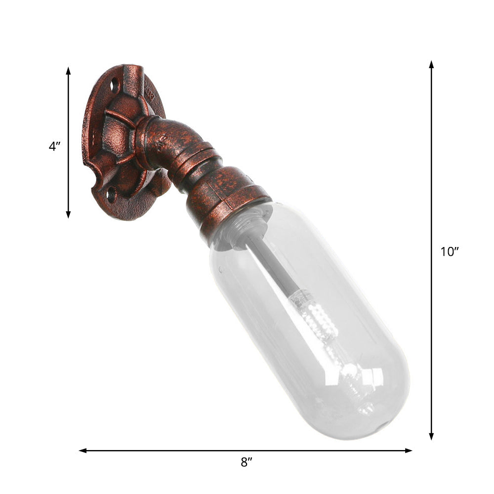 Frendorf | 1 Lamp Wandlamp Capsule Helder Glas Loft Eetkamer Wandverlichting Armatuur in Verweerd Koper met Pijpontwerp