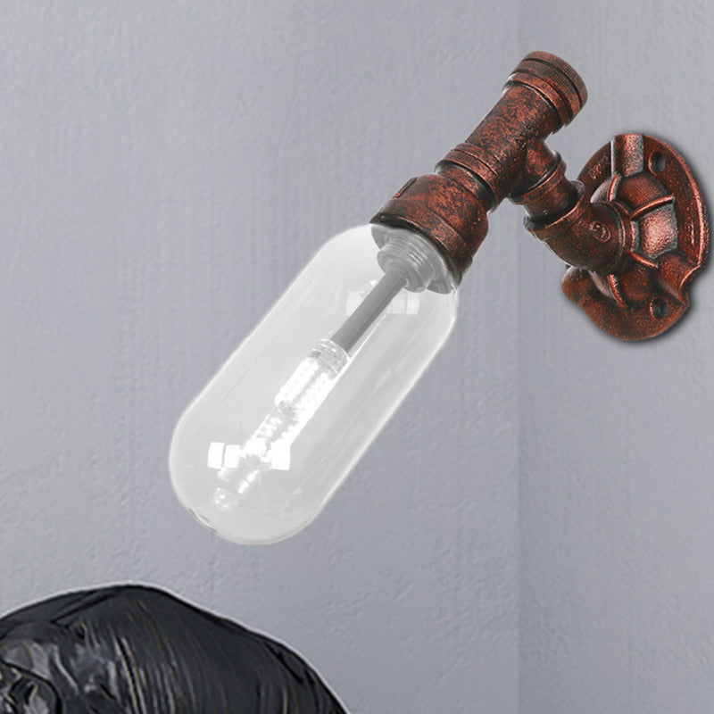 Frendorf | 1 Lamp Wandlamp Capsule Helder Glas Loft Eetkamer Wandverlichting Armatuur in Verweerd Koper met Pijpontwerp