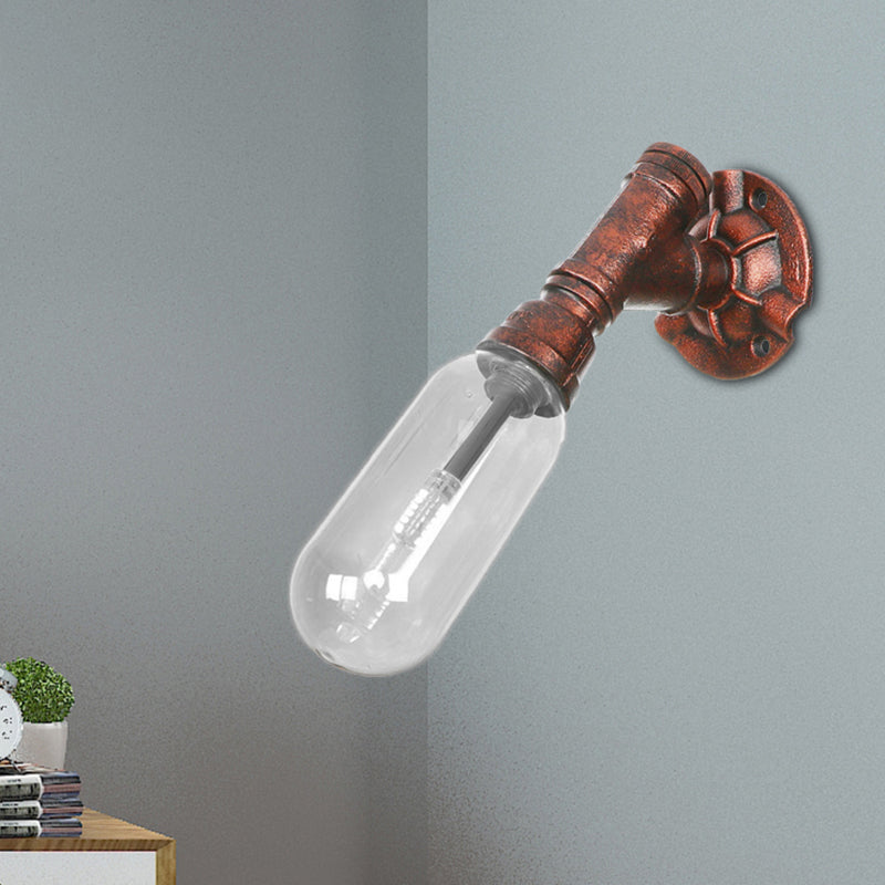 Frendorf | 1 Lamp Wandlamp Capsule Helder Glas Loft Eetkamer Wandverlichting Armatuur in Verweerd Koper met Pijpontwerp