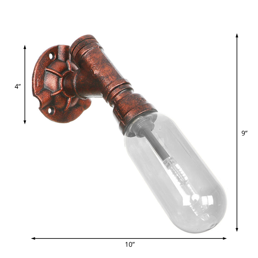 Frendorf | 1 Lamp Wandlamp Capsule Helder Glas Loft Eetkamer Wandverlichting Armatuur in Verweerd Koper met Pijpontwerp