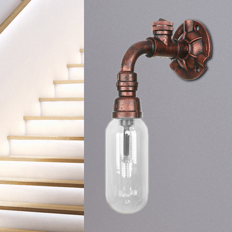 Frendorf | Klar Glas Wetter Kupfer Wandleuchte Kapsel 1 Licht Industrielle Wandmontierte Rohrlicht