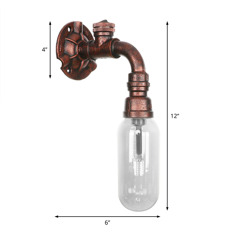 Frendorf | Klar Glas Wetter Kupfer Wandleuchte Kapsel 1 Licht Industrielle Wandmontierte Rohrlicht