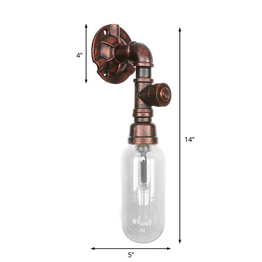 Frendorf | Klar Glas Wetter Kupfer Wandleuchte Kapsel 1 Licht Industrielle Wandmontierte Rohrlicht