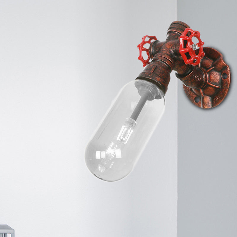 Frendorf | Klar Glas Wetter Kupfer Wandleuchte Kapsel 1 Licht Industrielle Wandmontierte Rohrlicht