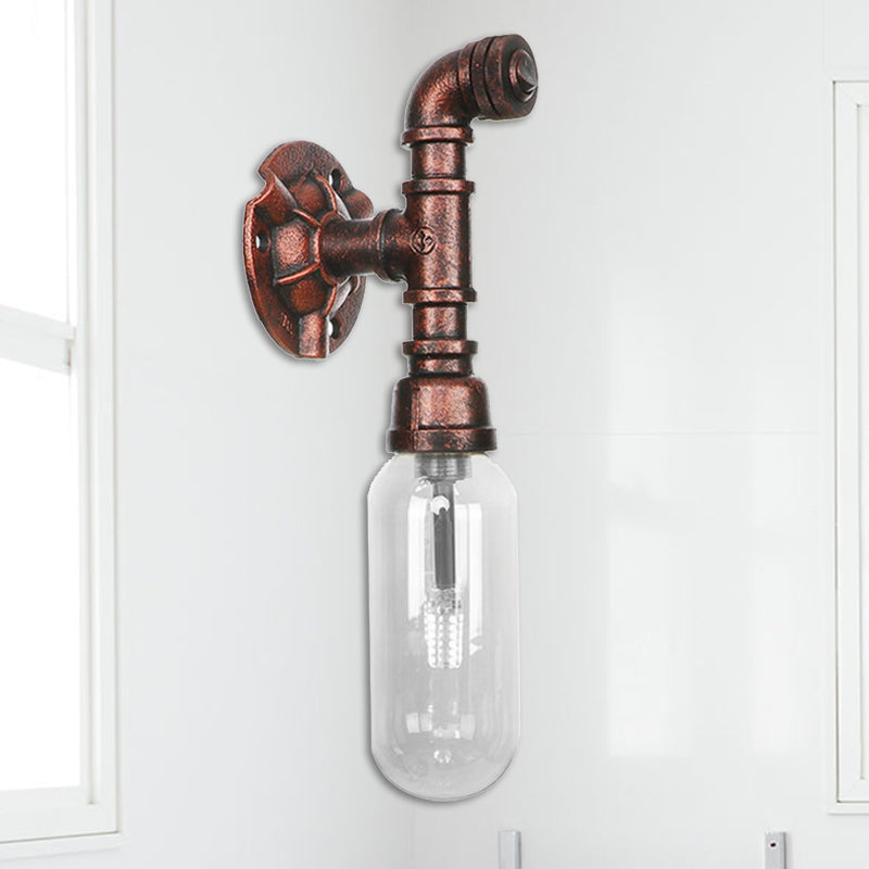 Frendorf | 1 Leuchte Klar Glas Wandbeleuchtung Industriell Wetterkupfer Oval Schlafzimmer Wandleuchte mit Rohrdesign