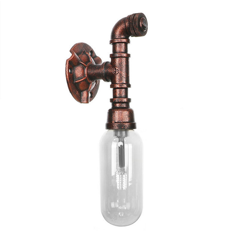 Frendorf | 1 Leuchte Klar Glas Wandbeleuchtung Industriell Wetterkupfer Oval Schlafzimmer Wandleuchte mit Rohrdesign