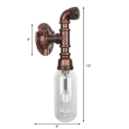 Frendorf | 1 Leuchte Klar Glas Wandbeleuchtung Industriell Wetterkupfer Oval Schlafzimmer Wandleuchte mit Rohrdesign