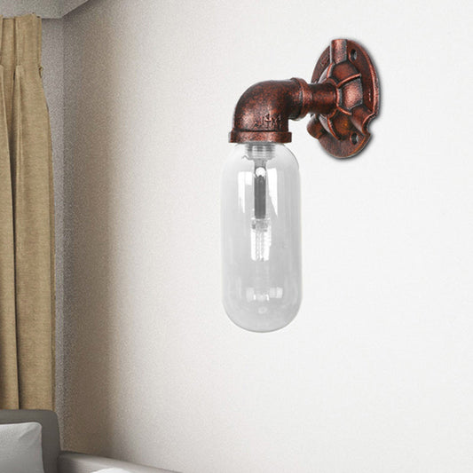 Frendorf | 1 Leuchte Klar Glas Wandbeleuchtung Industriell Wetterkupfer Oval Schlafzimmer Wandleuchte mit Rohrdesign