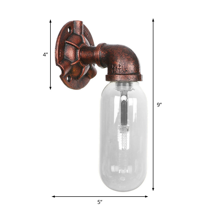 Frendorf | 1 Leuchte Klar Glas Wandbeleuchtung Industriell Wetterkupfer Oval Schlafzimmer Wandleuchte mit Rohrdesign