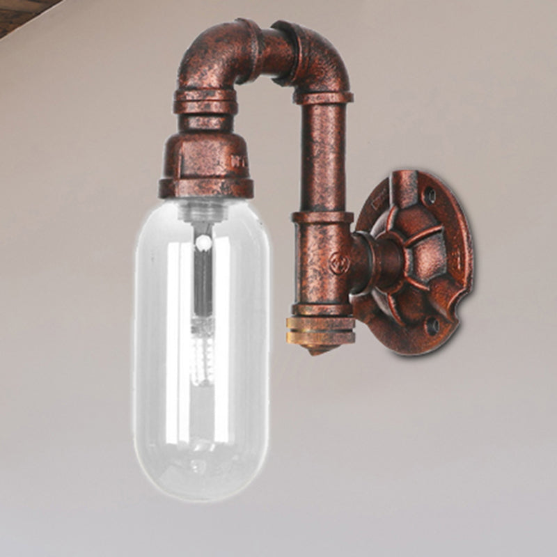 Frendorf | 1 Leuchte Klar Glas Wandbeleuchtung Industriell Wetterkupfer Oval Schlafzimmer Wandleuchte mit Rohrdesign