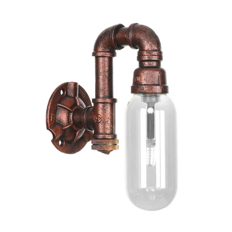 Frendorf | 1 Leuchte Klar Glas Wandbeleuchtung Industriell Wetterkupfer Oval Schlafzimmer Wandleuchte mit Rohrdesign