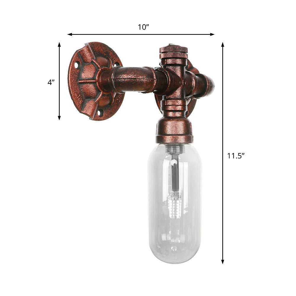 Frendorf | 1 Leuchte Klar Glas Wandbeleuchtung Industriell Wetterkupfer Oval Schlafzimmer Wandleuchte mit Rohrdesign