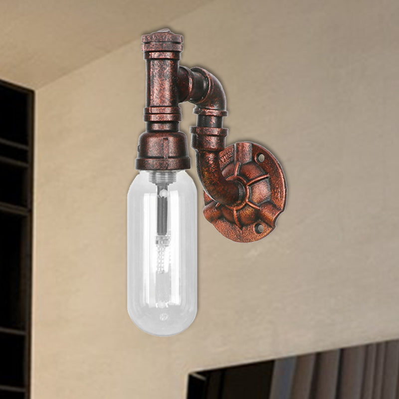 Frendorf | Oval Schlafzimmer Wandleuchte Industriegrau Klar Glas 1/2 Lichter Wetterkupfer Wandlampe mit Rohrdesign