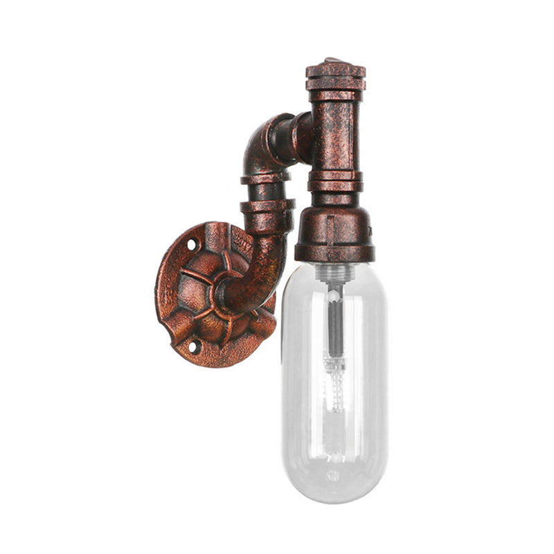 Frendorf | Oval Schlafzimmer Wandleuchte Industriegrau Klar Glas 1/2 Lichter Wetterkupfer Wandlampe mit Rohrdesign