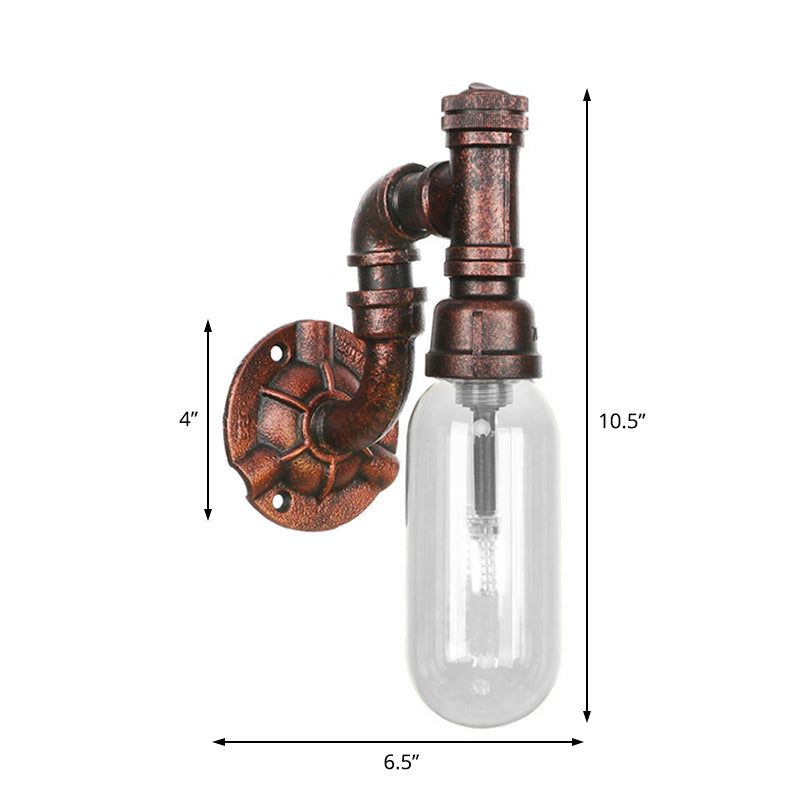 Frendorf | Oval Schlafzimmer Wandleuchte Industriegrau Klar Glas 1/2 Lichter Wetterkupfer Wandlampe mit Rohrdesign