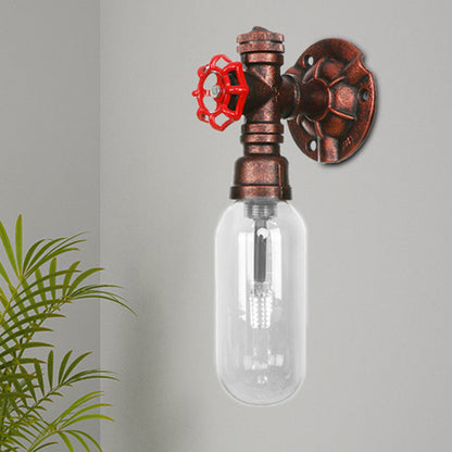 Frendorf | Oval Schlafzimmer Wandleuchte Industriegrau Klar Glas 1/2 Lichter Wetterkupfer Wandlampe mit Rohrdesign