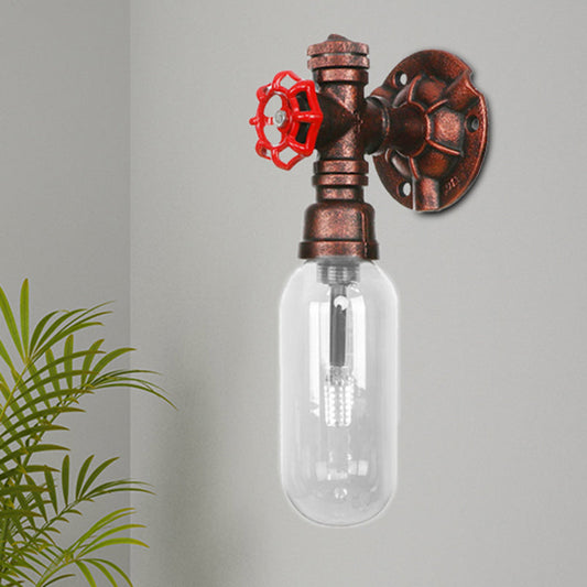 Frendorf | Oval Schlafzimmer Wandleuchte Industriegrau Klar Glas 1/2 Lichter Wetterkupfer Wandlampe mit Rohrdesign