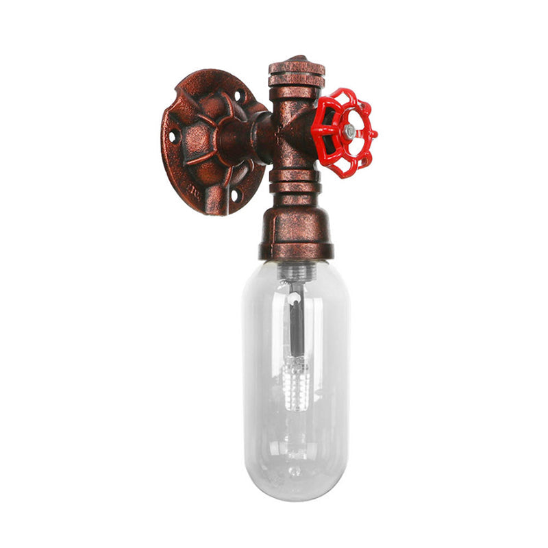 Frendorf | Oval Schlafzimmer Wandleuchte Industriegrau Klar Glas 1/2 Lichter Wetterkupfer Wandlampe mit Rohrdesign