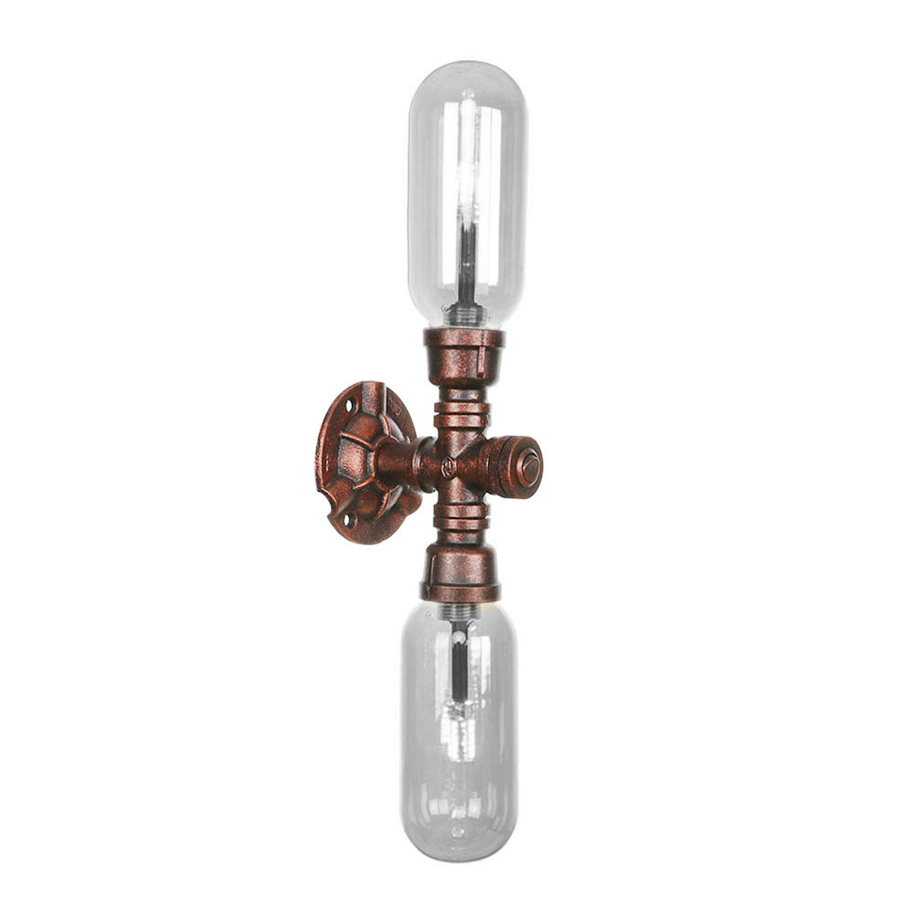 Frendorf | Oval Schlafzimmer Wandleuchte Industriegrau Klar Glas 1/2 Lichter Wetterkupfer Wandlampe mit Rohrdesign