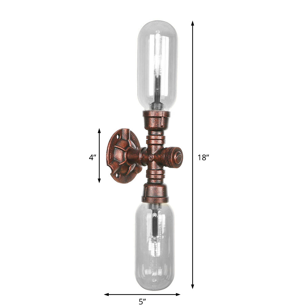 Frendorf | Oval Schlafzimmer Wandleuchte Industriegrau Klar Glas 1/2 Lichter Wetterkupfer Wandlampe mit Rohrdesign