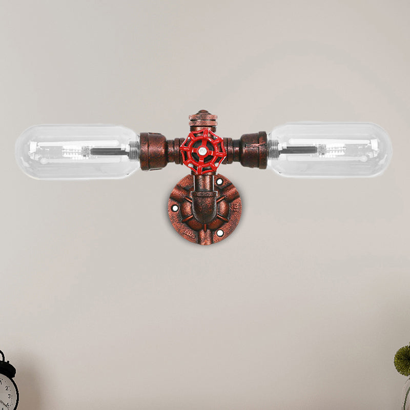 Frendorf | Wetterkupfer 2-Licht Wandleuchte Licht Industriell Klarglas Oval Wandleuchte mit Rohrdesign