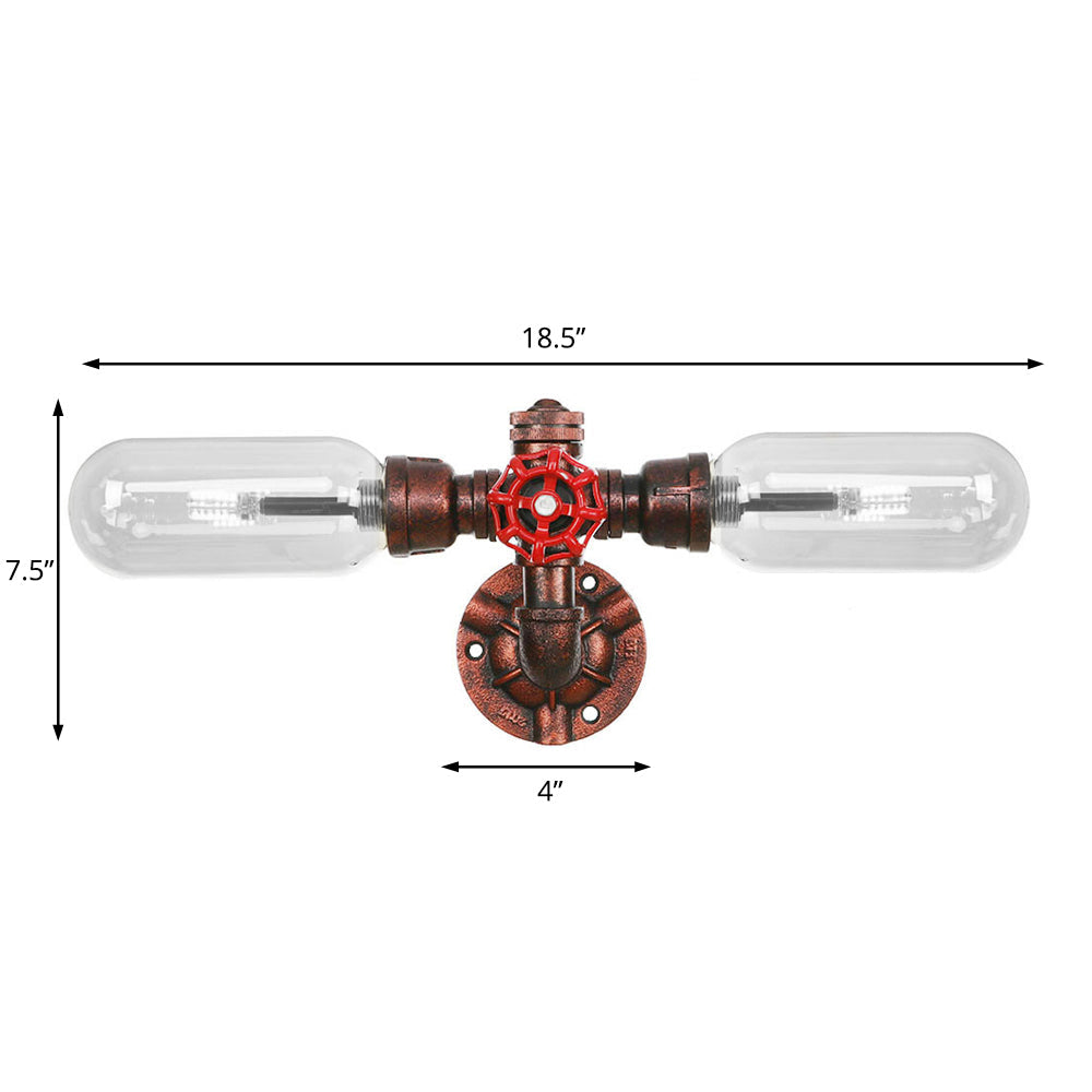 Frendorf | Wetterkupfer 2-Licht Wandleuchte Licht Industriell Klarglas Oval Wandleuchte mit Rohrdesign
