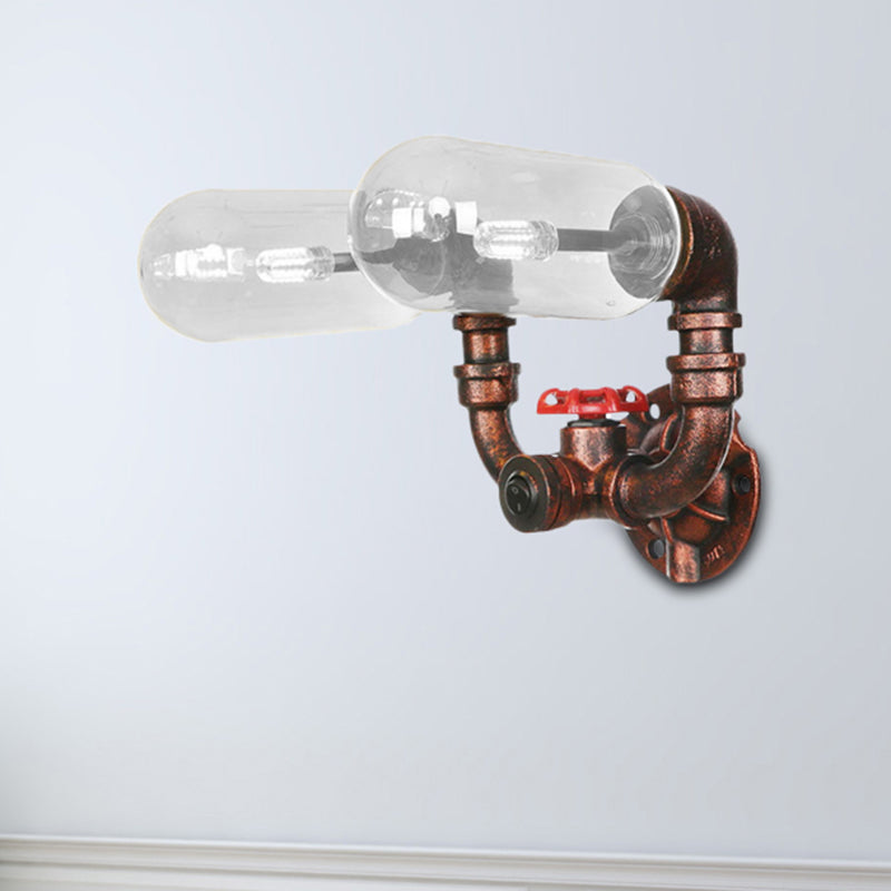 Frendorf | Wetterkupfer 2-Licht Wandleuchte Licht Industriell Klarglas Oval Wandleuchte mit Rohrdesign