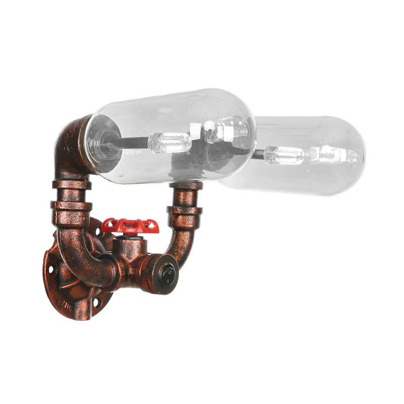 Frendorf | Wetterkupfer 2-Licht Wandleuchte Licht Industriell Klarglas Oval Wandleuchte mit Rohrdesign