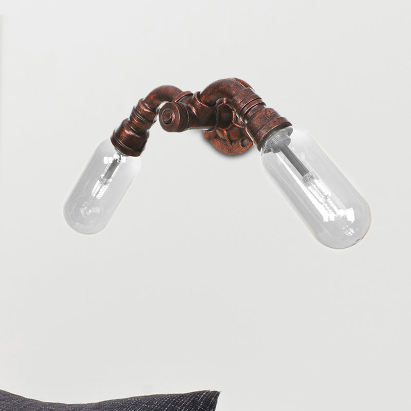 Frendorf | Wetterkupfer 2-Licht Wandleuchte Licht Industriell Klarglas Oval Wandleuchte mit Rohrdesign