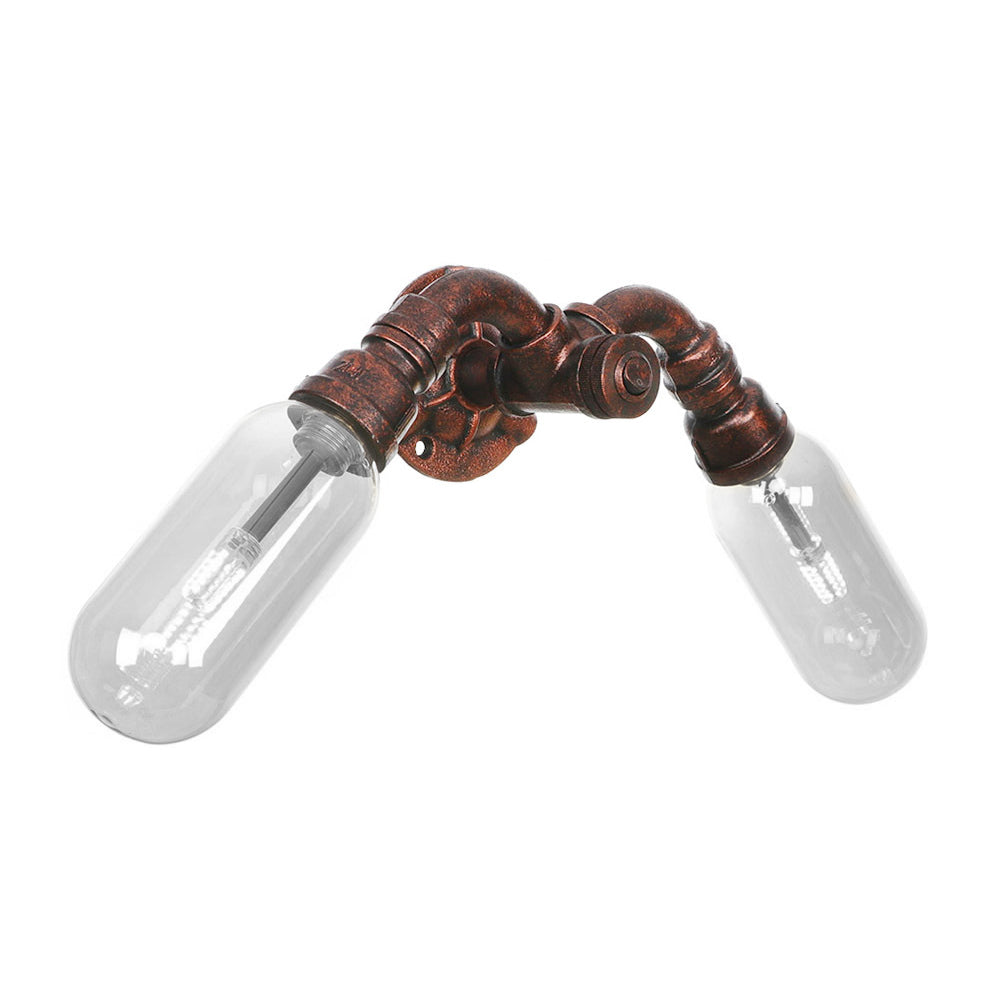 Frendorf | Wetterkupfer 2-Licht Wandleuchte Licht Industriell Klarglas Oval Wandleuchte mit Rohrdesign