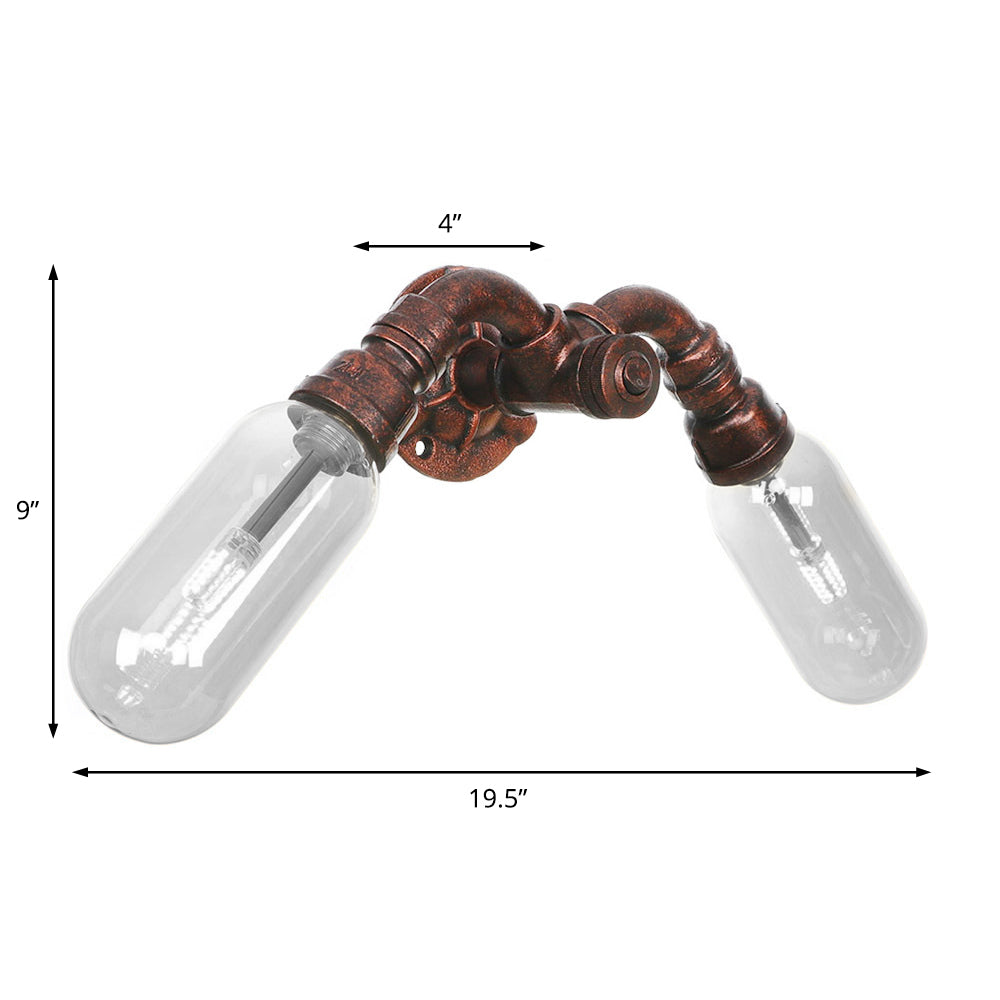 Frendorf | Wetterkupfer 2-Licht Wandleuchte Licht Industriell Klarglas Oval Wandleuchte mit Rohrdesign