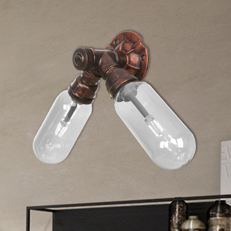 Frendorf | Wetterkupfer 2-Licht Wandleuchte Licht Industriell Klarglas Oval Wandleuchte mit Rohrdesign