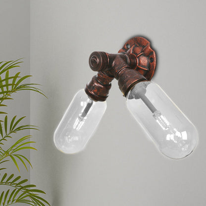 Frendorf | Wetterkupfer 2-Licht Wandleuchte Licht Industriell Klarglas Oval Wandleuchte mit Rohrdesign