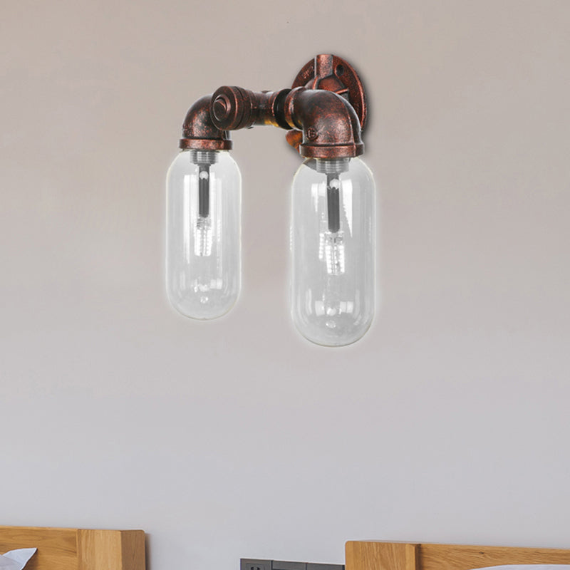 Frendorf | Wetterkupfer 2-Licht Wandleuchte Licht Industriell Klarglas Oval Wandleuchte mit Rohrdesign