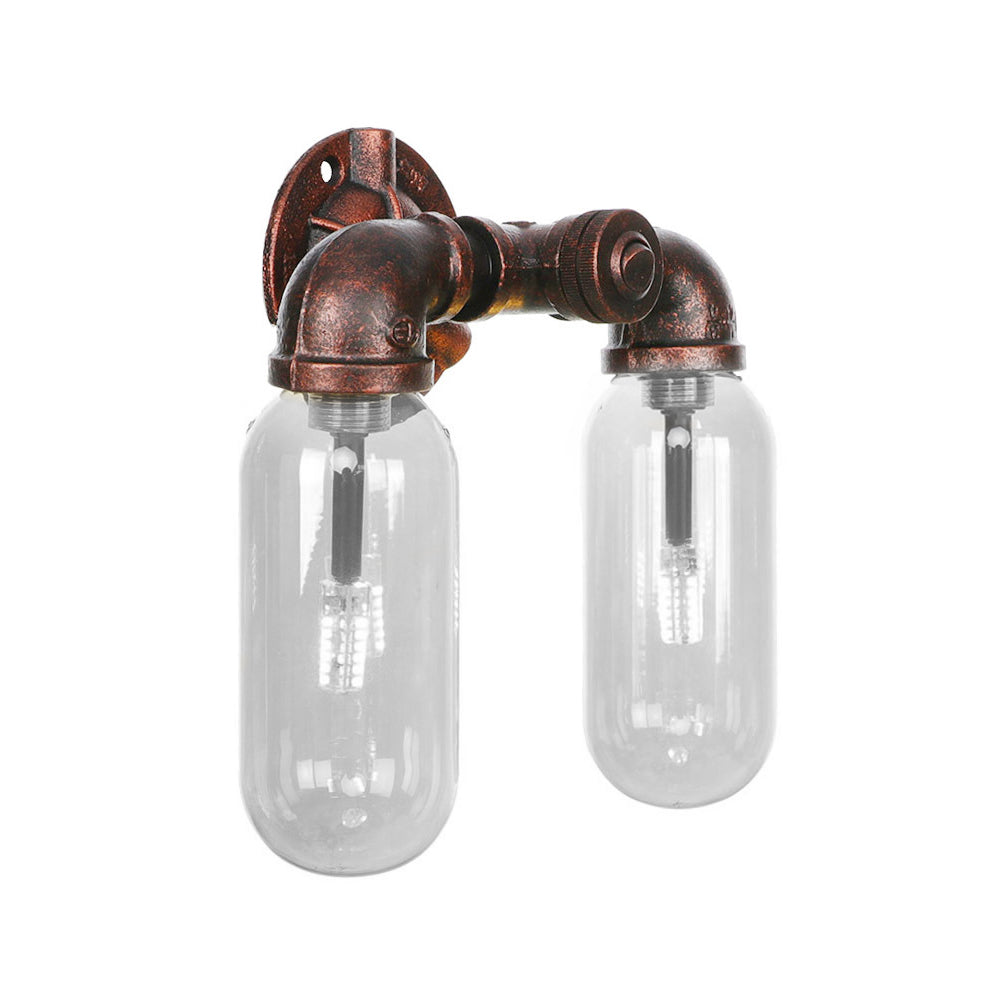 Frendorf | Wetterkupfer 2-Licht Wandleuchte Licht Industriell Klarglas Oval Wandleuchte mit Rohrdesign
