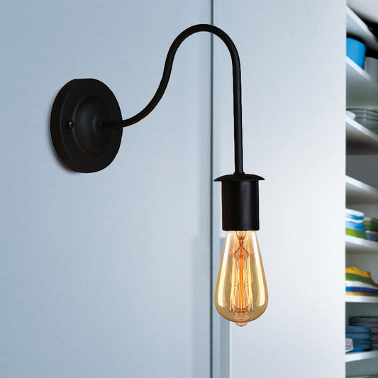 Frendorf | 7"/11" Dia 1 Kopf Wandbeleuchtung Vintage Gänsekopf Arm Metall Wandlampe mit freiliegender Glühbirne in Schwarz