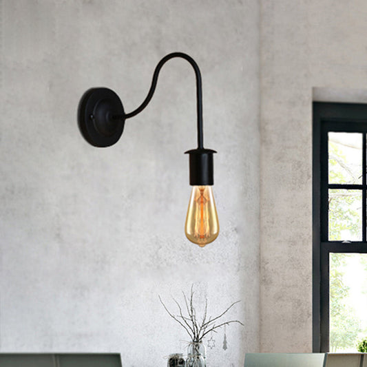 Frendorf | 7"/11" Dia 1 Kopf Wandbeleuchtung Vintage Gänsekopf Arm Metall Wandlampe mit freiliegender Glühbirne in Schwarz