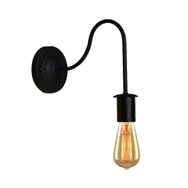Frendorf | 7"/11" Dia 1 Kopf Wandbeleuchtung Vintage Gänsekopf Arm Metall Wandlampe mit freiliegender Glühbirne in Schwarz