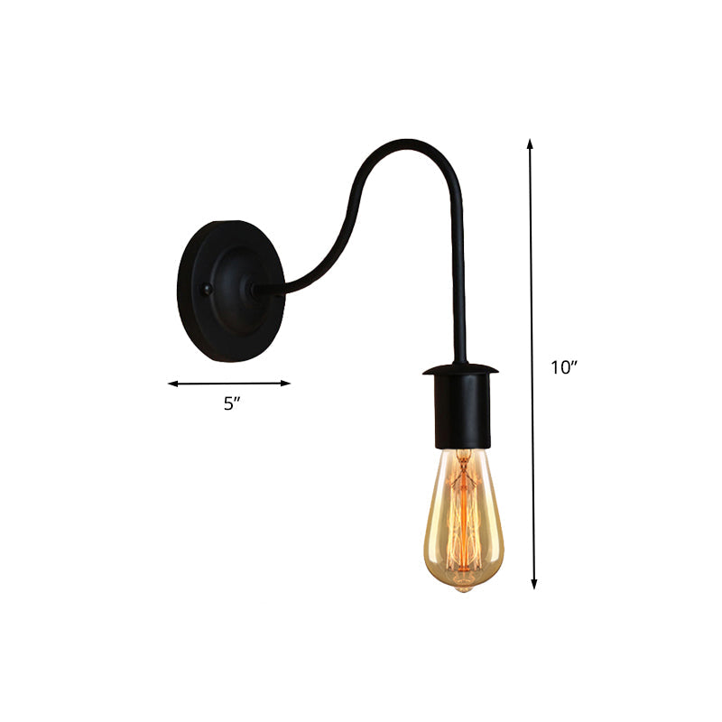 Frendorf | 7"/11" Dia 1 Kopf Wandbeleuchtung Vintage Gänsekopf Arm Metall Wandlampe mit freiliegender Glühbirne in Schwarz