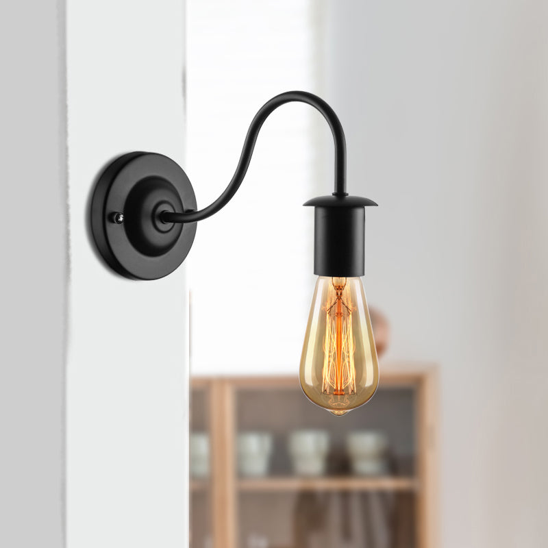 Frendorf | 7"/11" Dia 1 Kopf Wandbeleuchtung Vintage Gänsekopf Arm Metall Wandlampe mit freiliegender Glühbirne in Schwarz